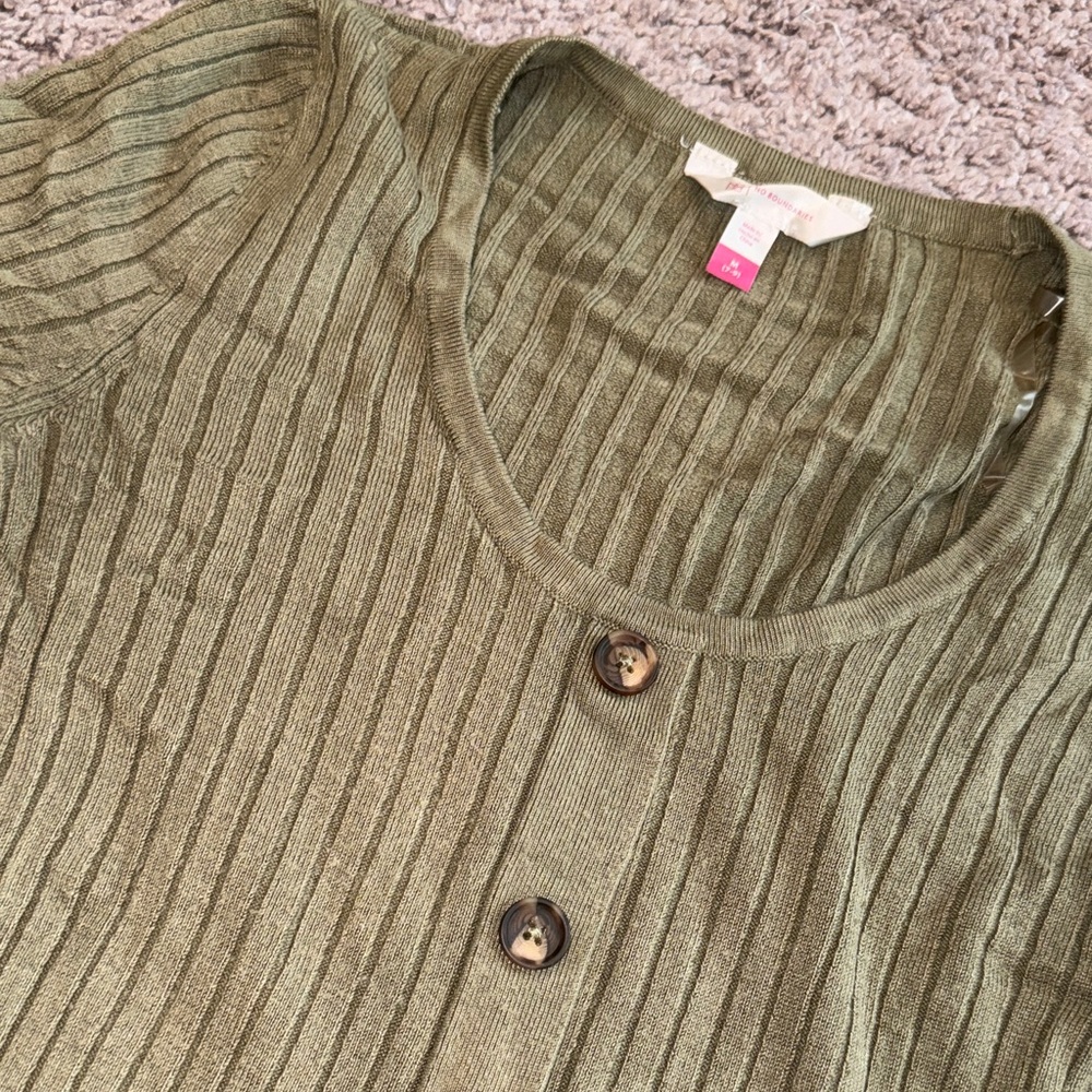 Green Ribbed Button-Up Cardigan - Picture 3 of 4